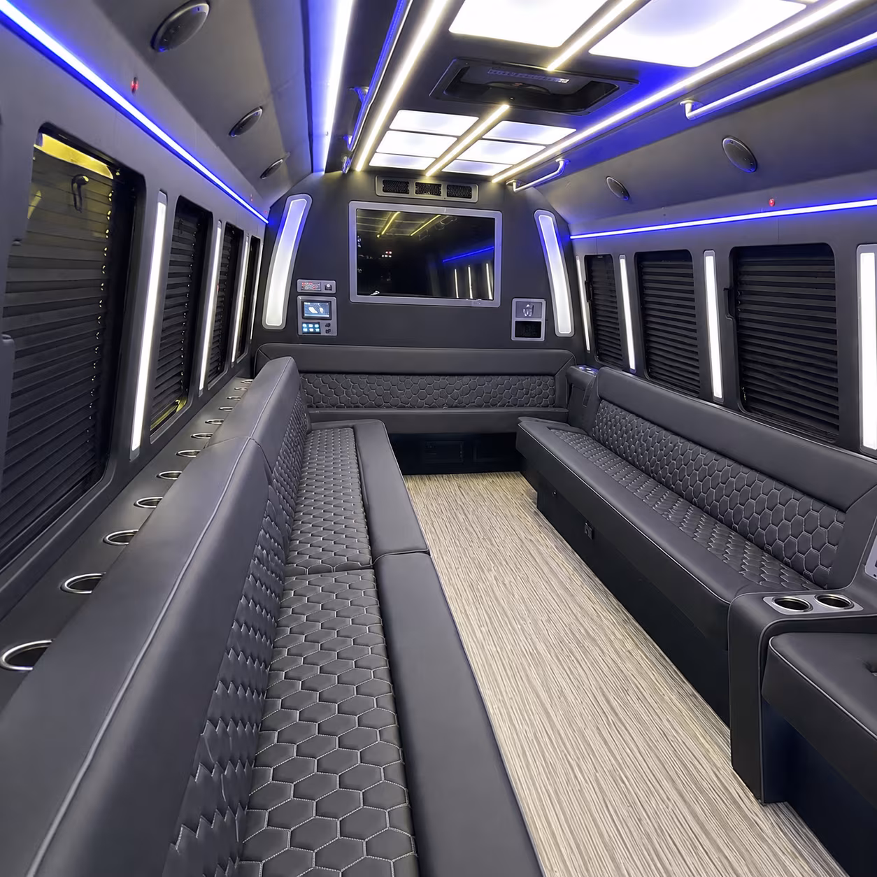 san marcos 40 passenger party bus inside
